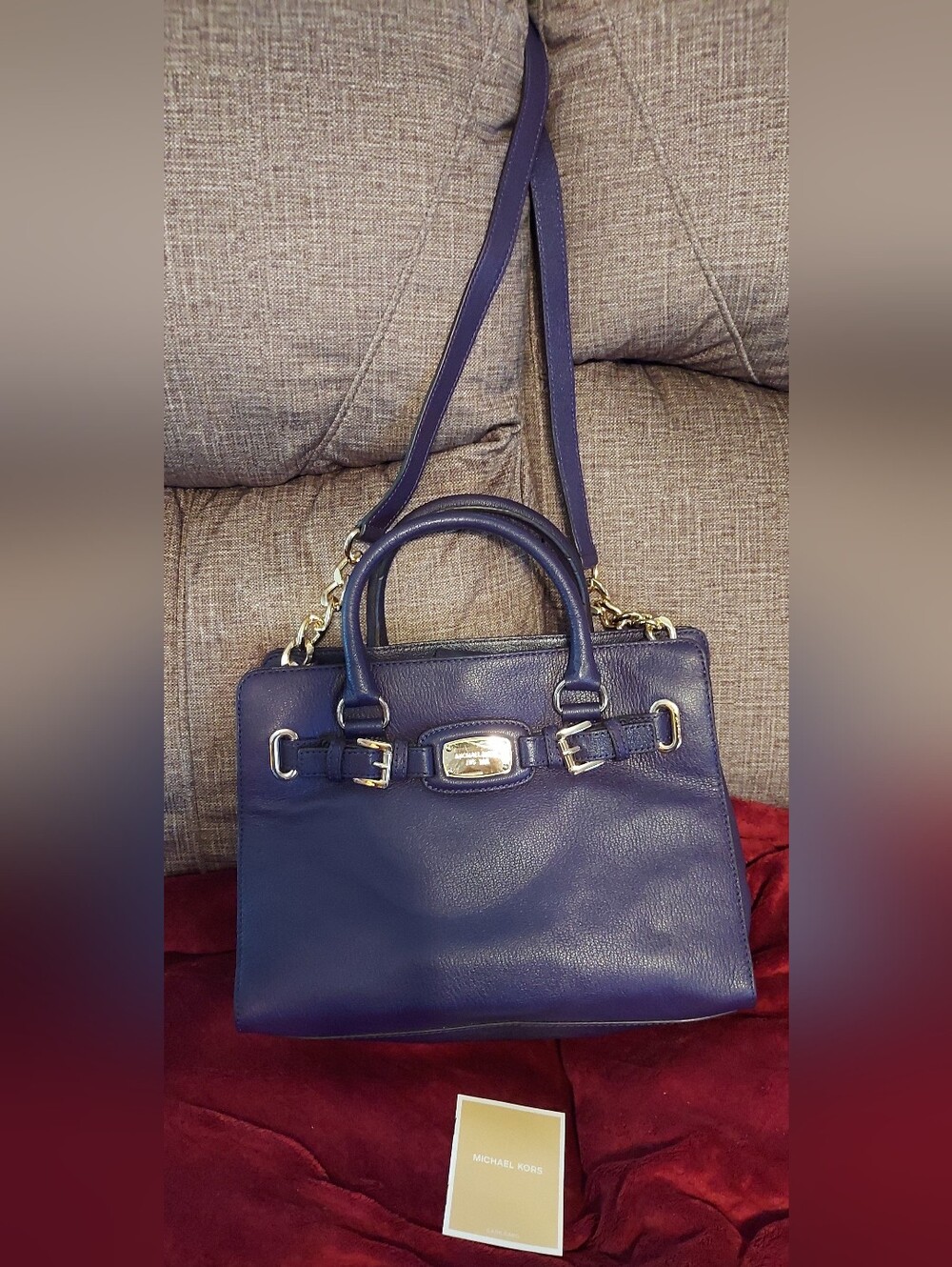 Michael Kors Purple Leather Satchel with Gold-Tone Hardware